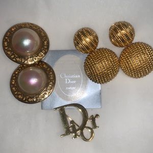 ❤️ VTG CHRISTIAN DIOR ROUND HANGING CIRCULAR CLUP EARRINGS PRISTINE BRUSHED GOLD